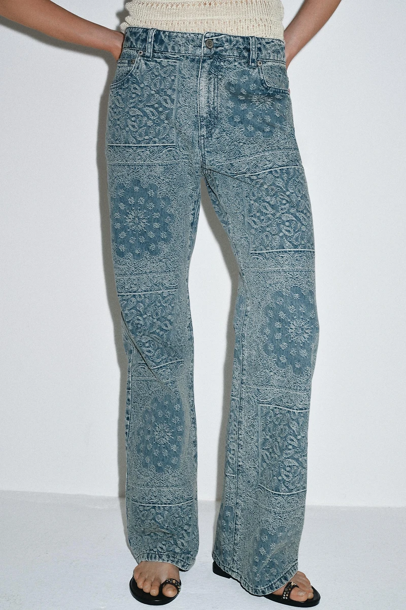 ZW COLLECTION HIGH WAIST JACQUARD FLARE JEANS
