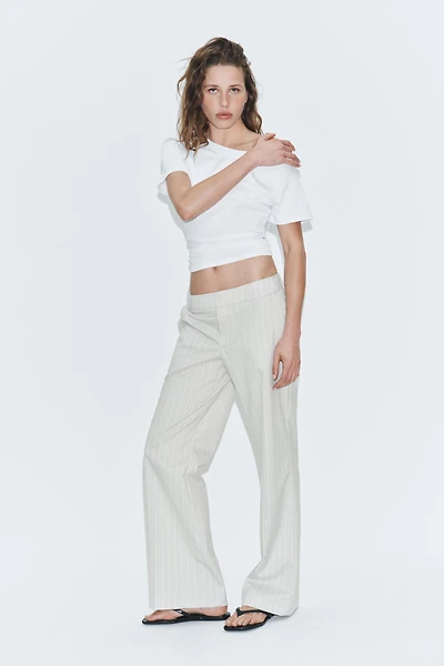 LOW-RISE STRIPED STRAIGHT LEG PANTS