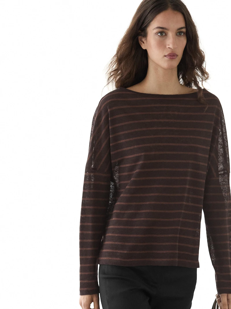 T-shirt en maille rayée lin