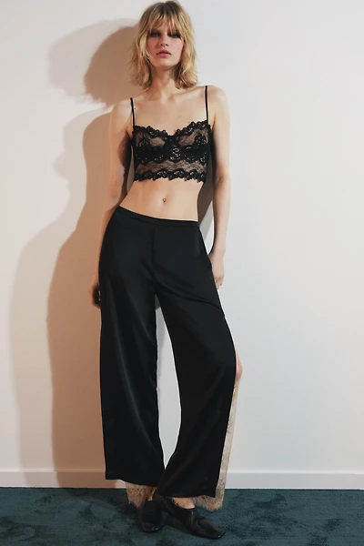 SATIN EFFECT PANTS WITH LACE VENTS