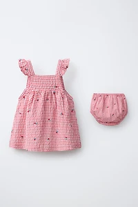 EMBROIDERED GINGHAM FLORAL DRESS AND PANTIES