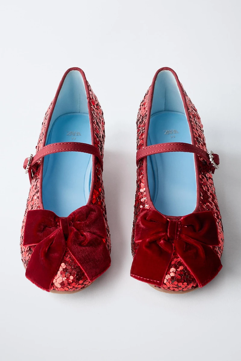 SEQUIN BOW HEELED SHOES