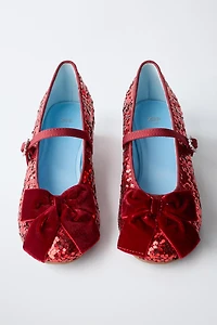 SEQUIN BOW HEELED SHOES