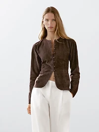 Short suede leather shirt