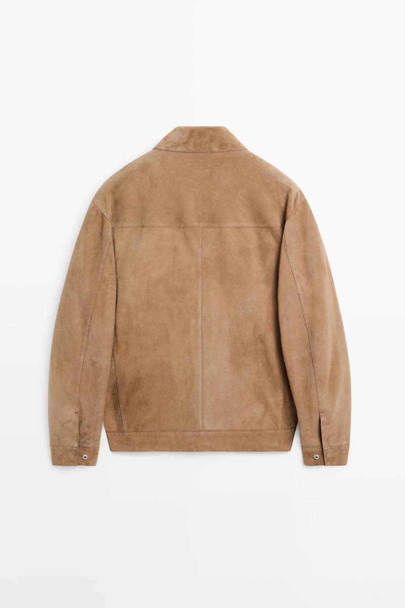 Veste en cuir effet daim avec détail poche