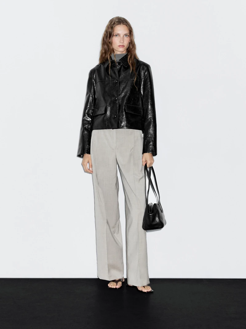 Cropped nappa leather jacket