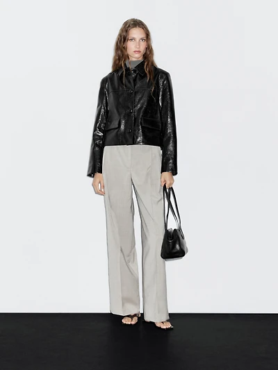 Cropped nappa leather jacket