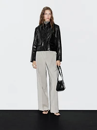 Cropped nappa leather jacket