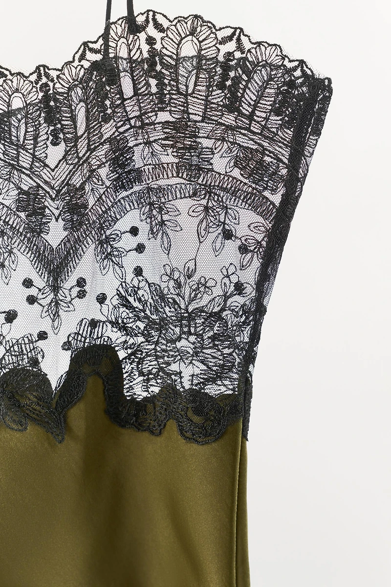 SATIN MIDI LACE DRESS