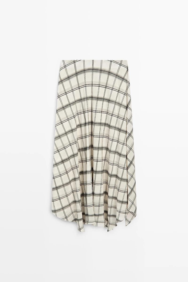 Asymmetric midi skirt with check detail