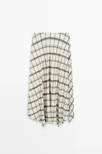 Asymmetric midi skirt with check detail