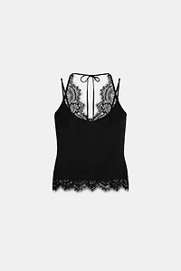 CONTRAST LACE HALTER TOP