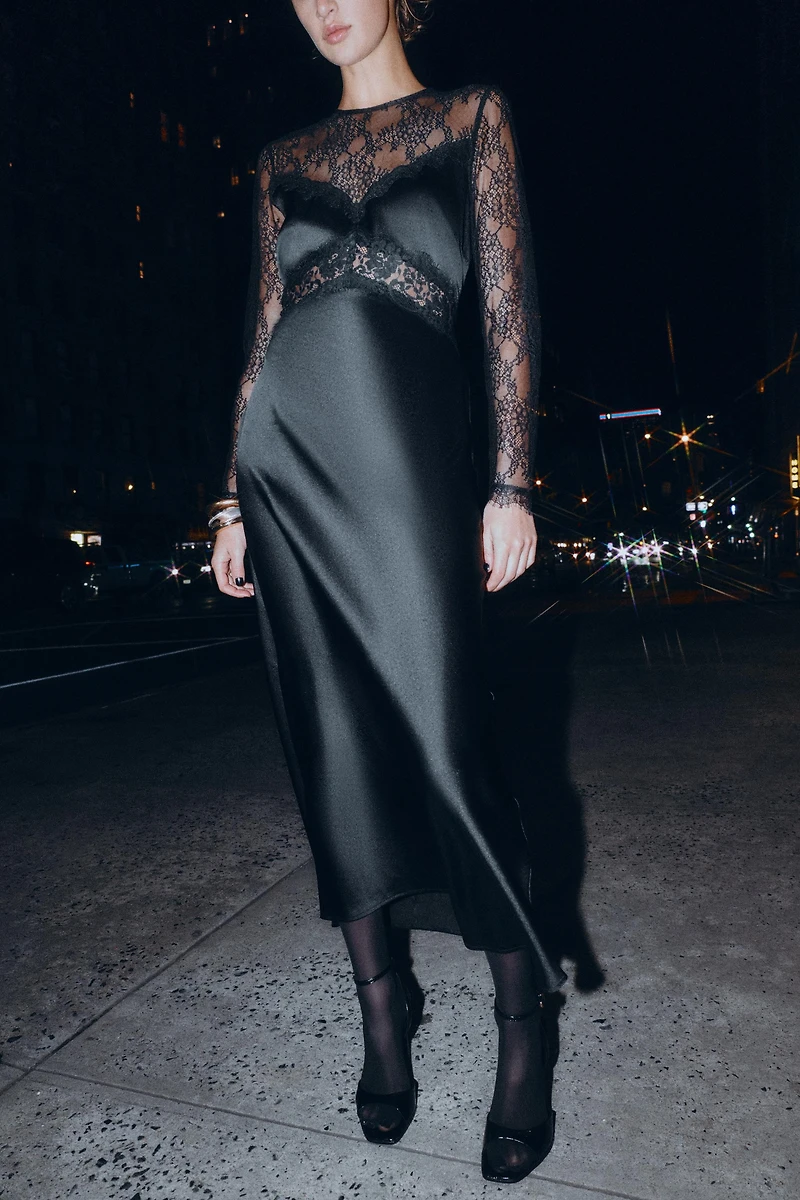 LONG COMBINATION LACE DRESS