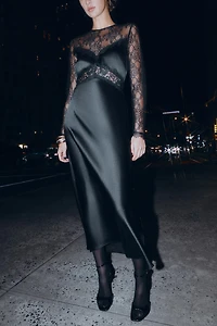 LONG COMBINATION LACE DRESS