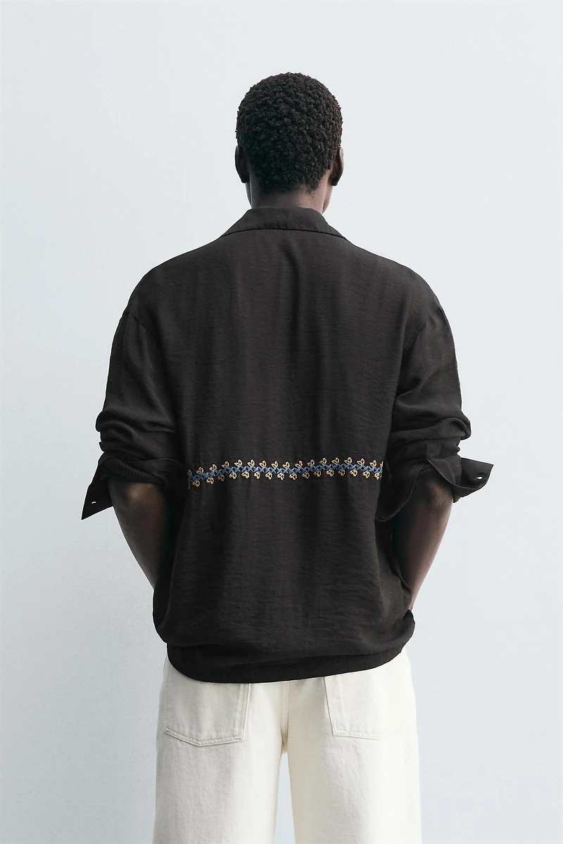 FLOWY SHIRT WITH GEOMETRIC EMBROIDERY