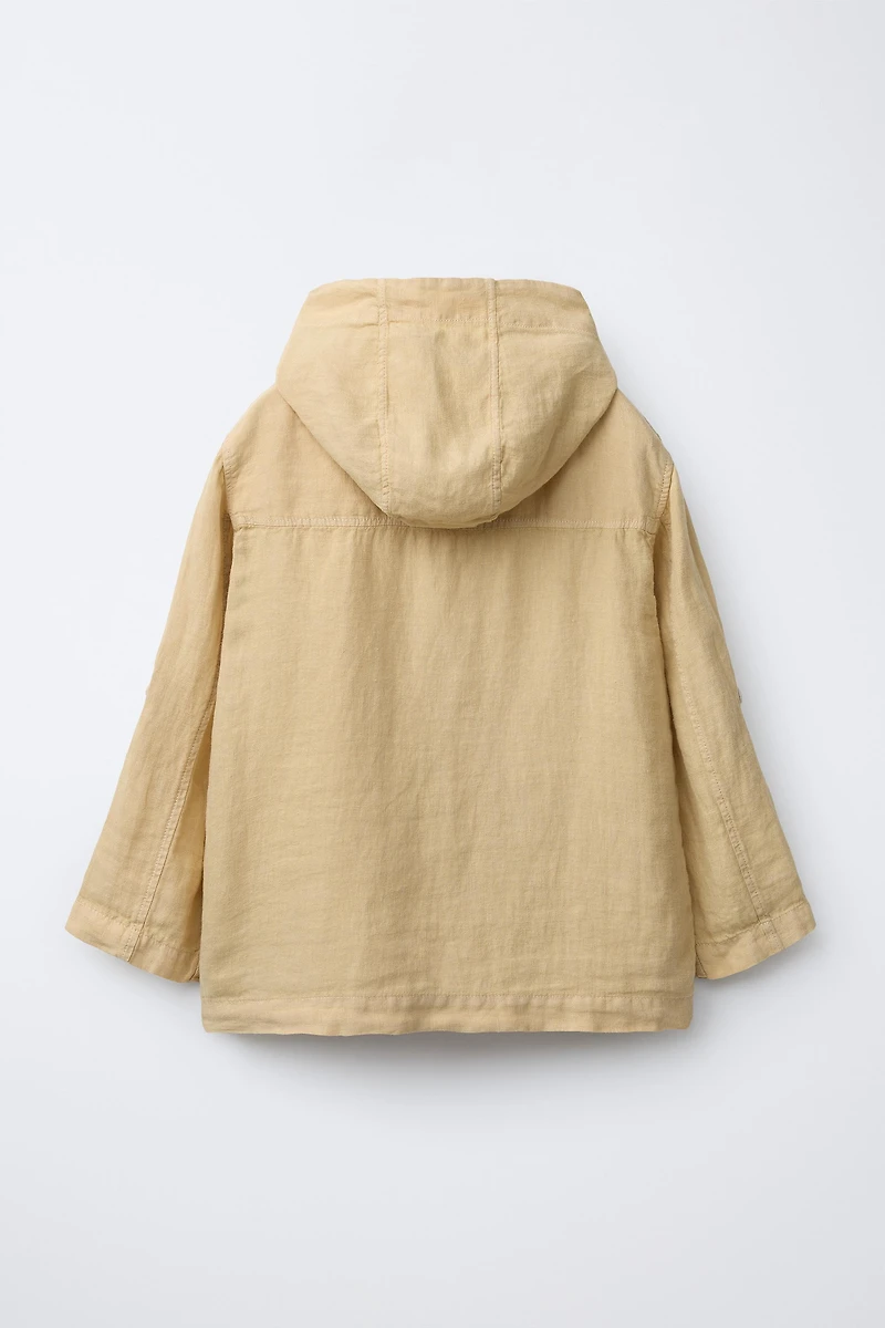 100% LINEN HOODED OVERSHIRT