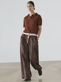 Pantalon laine avec cordon contrastant