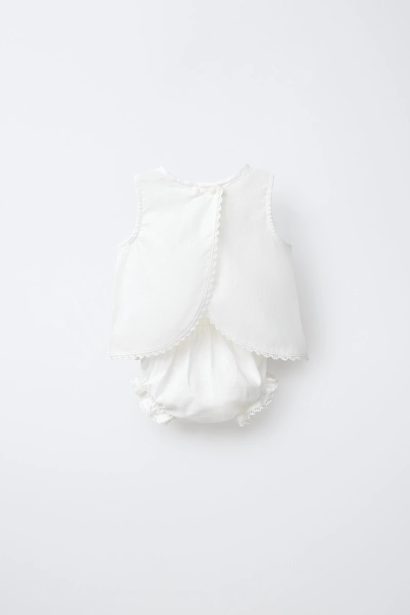 LINEN AND COTTON LACE BLOUSE BLOOMER SET