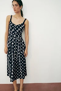 POLKA DOT BELTED MIDI DRESS