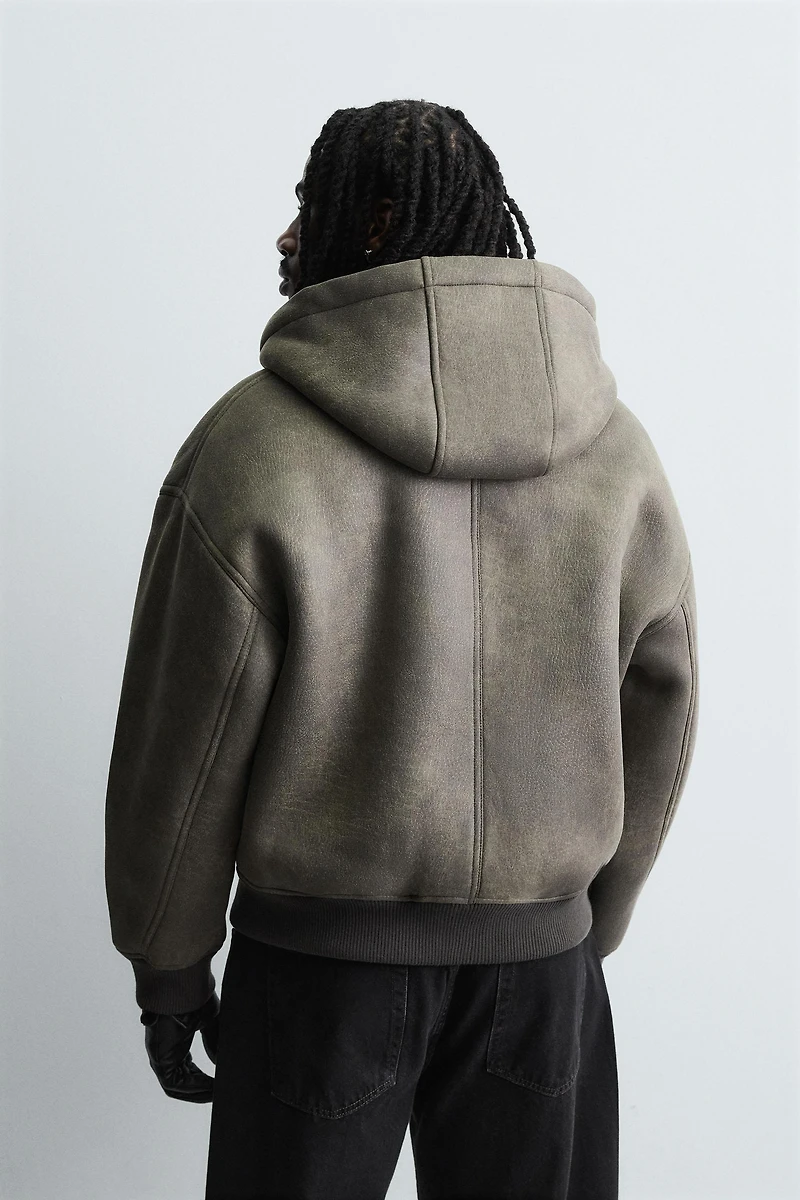 DOUBLE FACED WASHED FAUX LEATHER JACKET