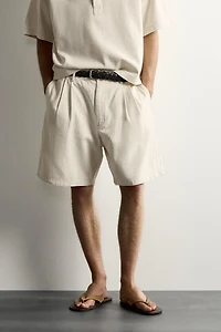 WIDE FIT STRIPED PLEATED SHORTS