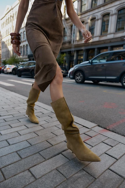 SPLIT LEATHER TOPSTITCHING BOOTS