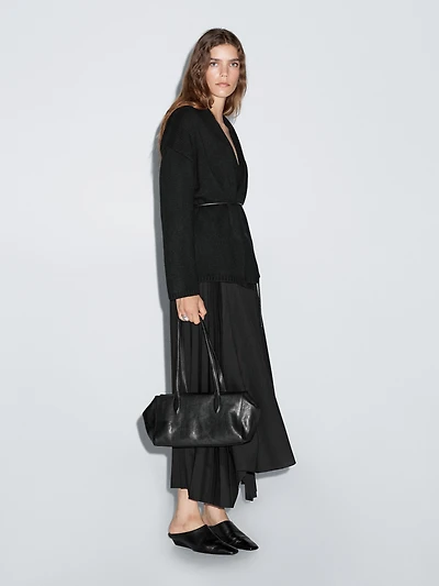 Asymmetric box pleat skirt