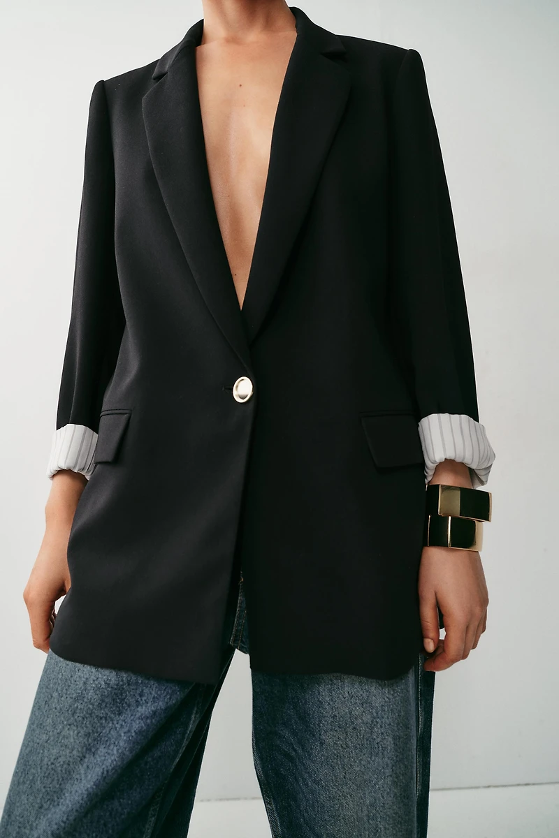ROLL-UP SLEEVE PRINTED CUFF BLAZER
