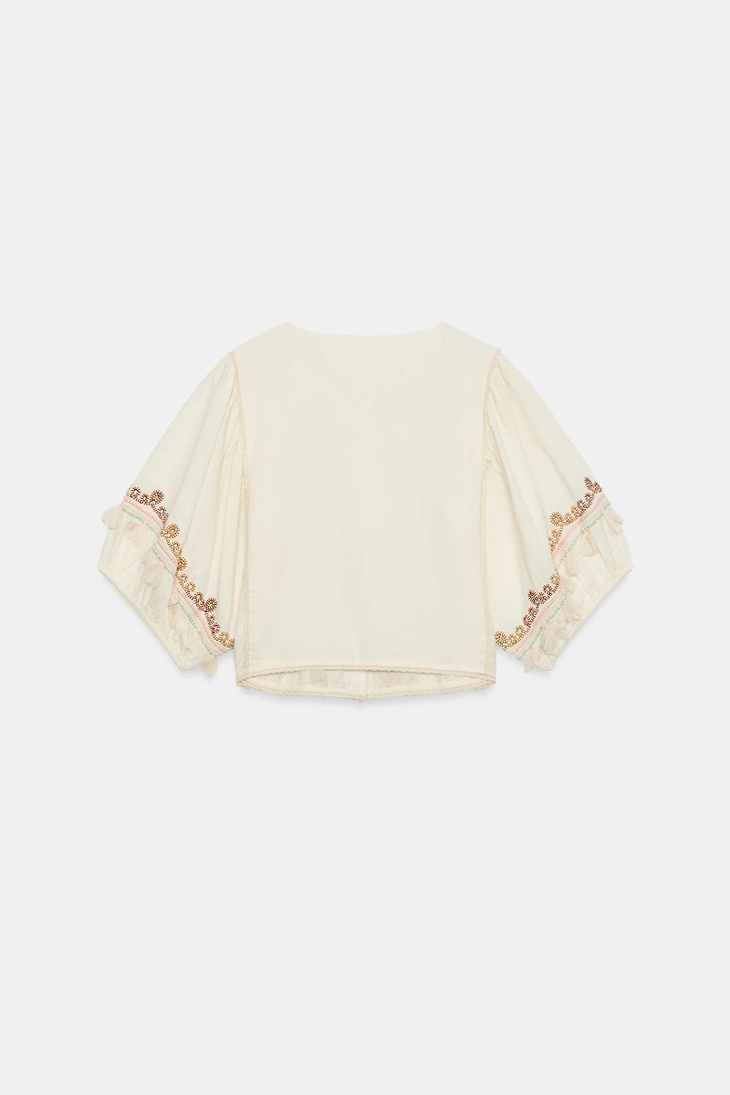 EMBROIDERED FRINGE BLOUSE