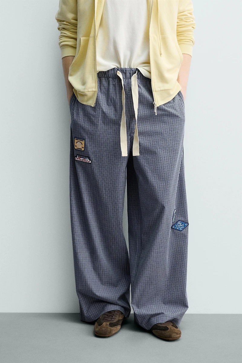 RELAXED FIT PATCHWORK CHECK PANTS