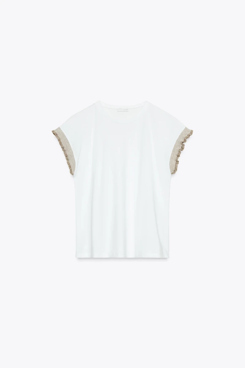METALLIC THREAD RUFFLE T-SHIRT