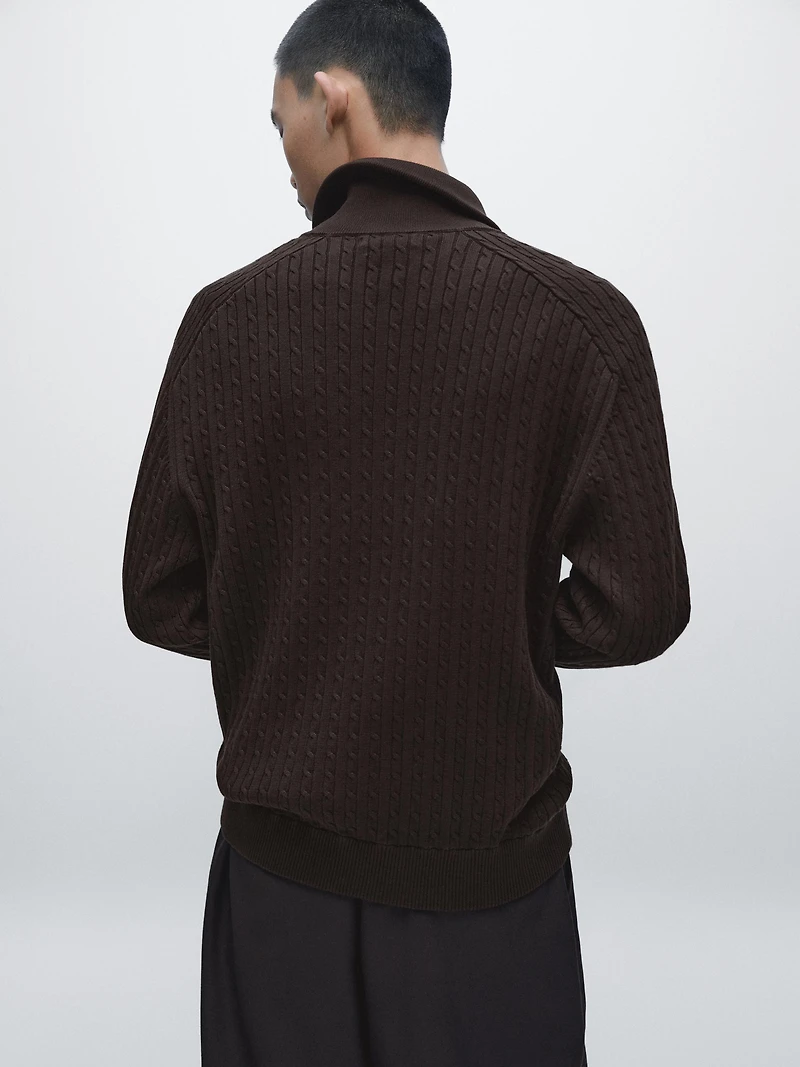 Cotton cable-knit cardigan with zip