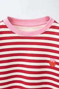 STRIPED STRAWBERRY EMBROIDERED SWEATSHIRT