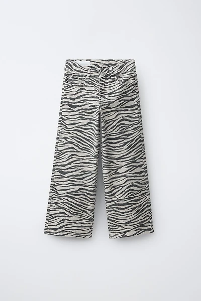 ZEBRA PRINT WIDE LEG JEANS