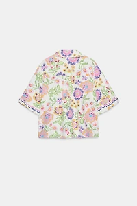 FLORAL PRINT LINEN BLEND SHIRT