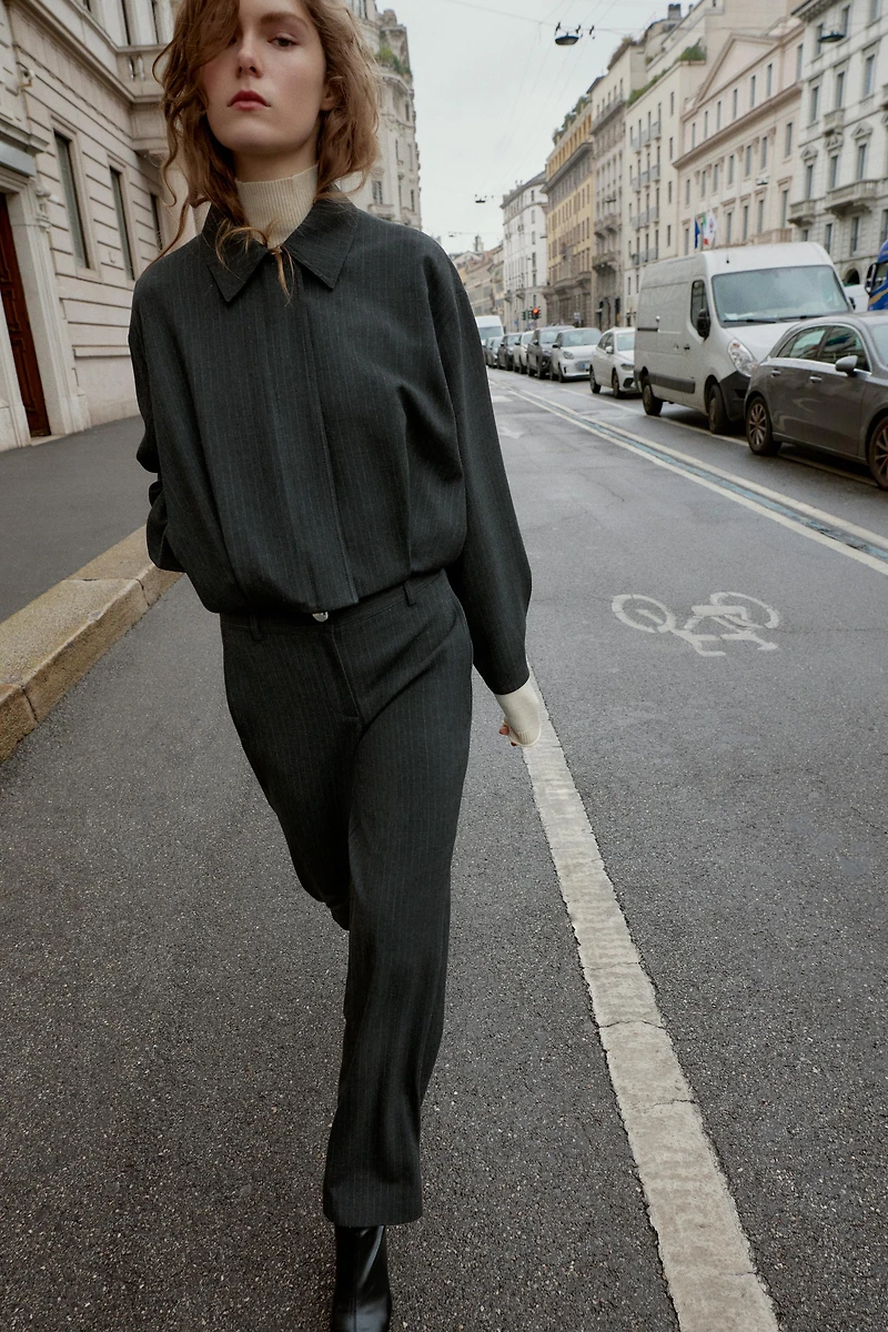 ADJUSTABLE HEM PINSTRIPE PANTS