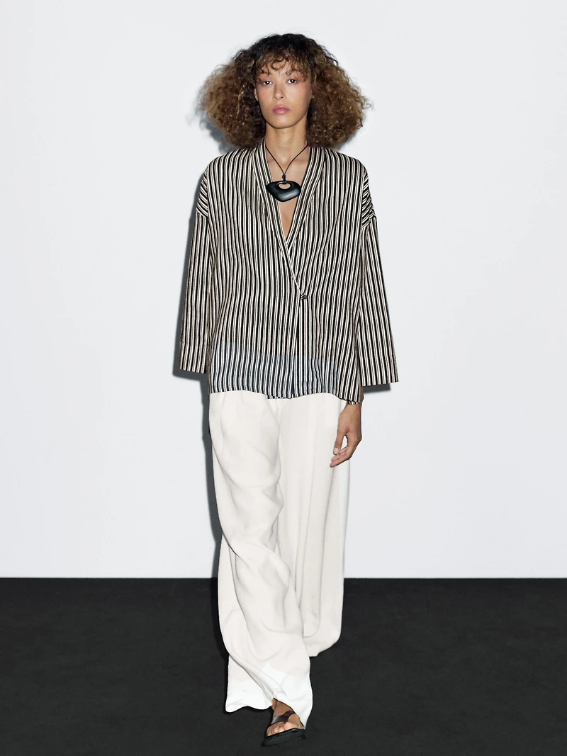 Striped cotton blend kimono