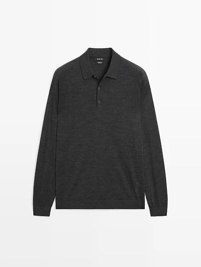 100% merino wool knit polo jumper