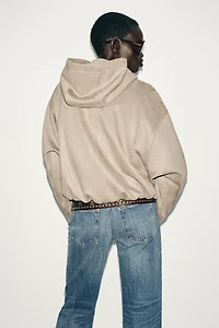 FAUX SUEDE HOODED BOMBER JACKET