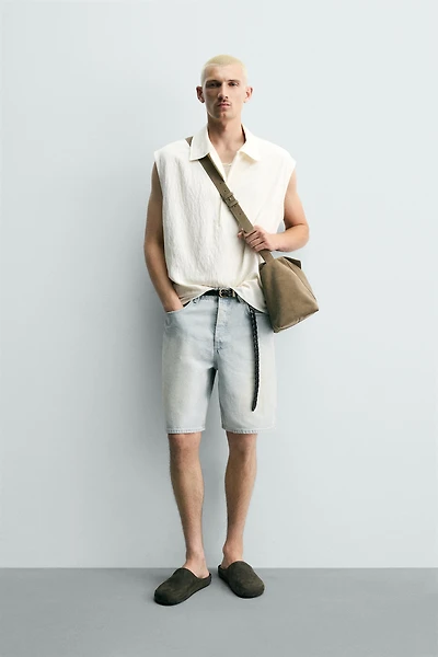 VINTAGE WASH STRAIGHT FIT DENIM SHORTS