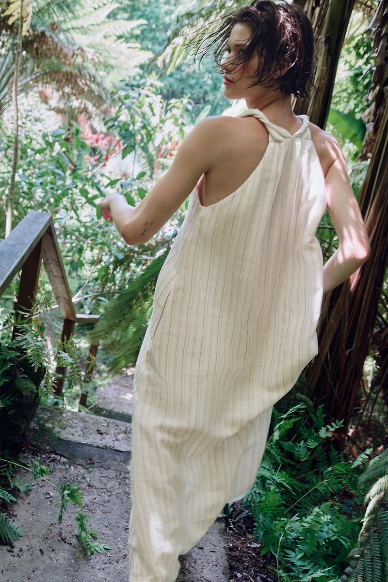 METALLIC THREAD STRIPED LONG DRESS