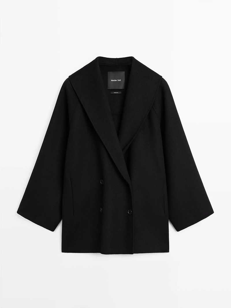 Wool blend mid-length coat with lapel collar