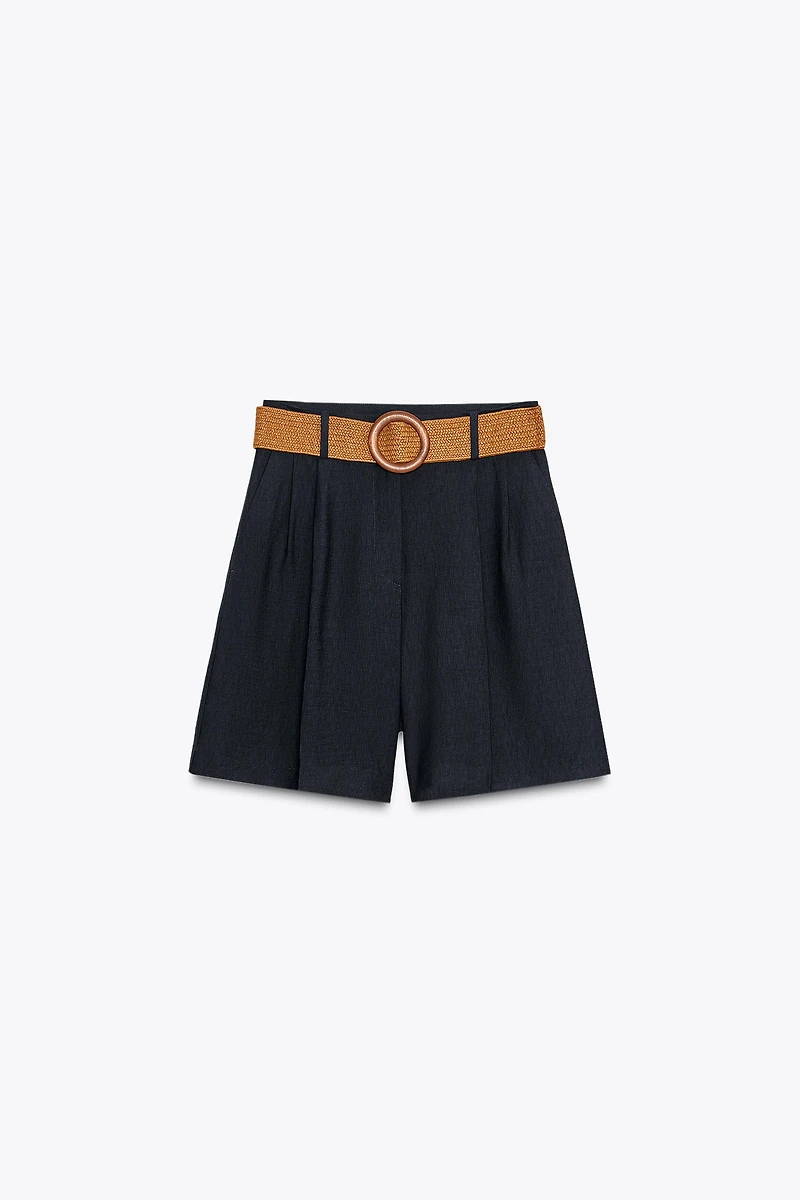 PLEATED BELT SHORTS