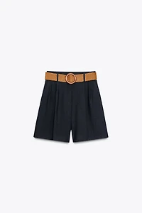 PLEATED BELT SHORTS