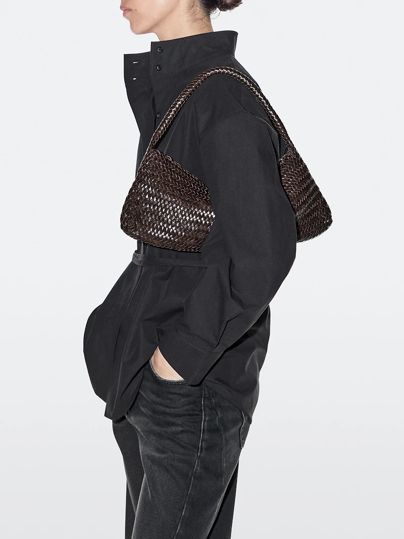 Nappa leather woven croissant bag