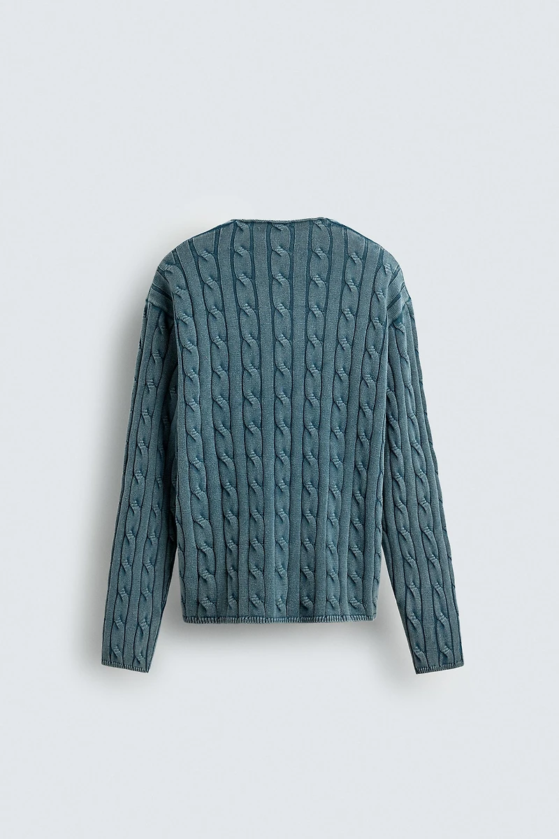 WASHED CABLE KNIT SWEATER