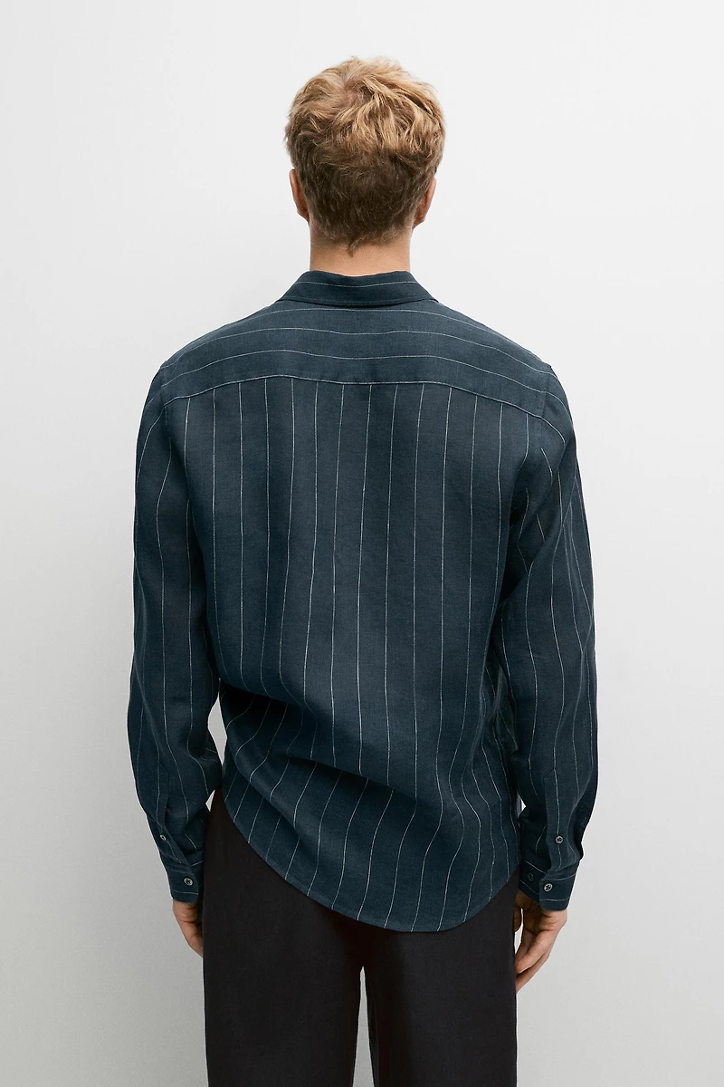 Regular fit striped 100% linen shirt