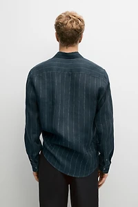 Regular fit striped 100% linen shirt