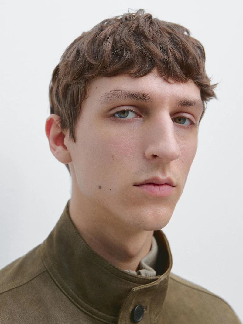 Distressed-effect goatskin leather jacket