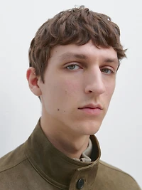 Distressed-effect goatskin leather jacket